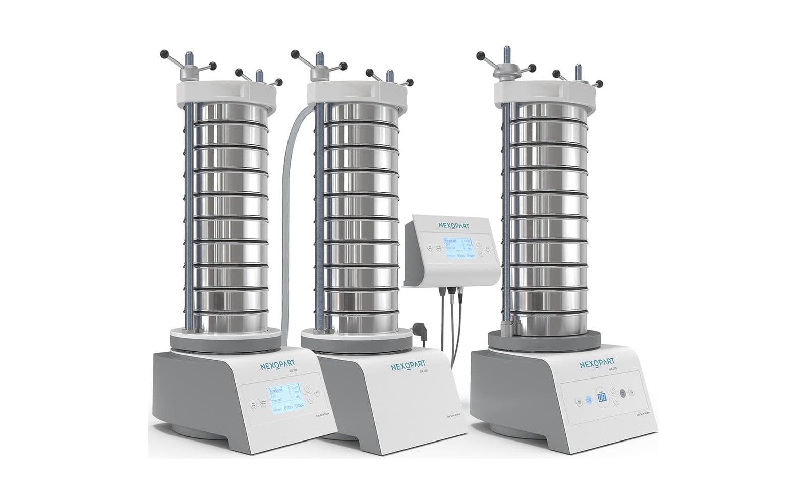 Tres tamizadoras NEXOPART EML 200 Premium con panel de control digital (gama laboratorio).